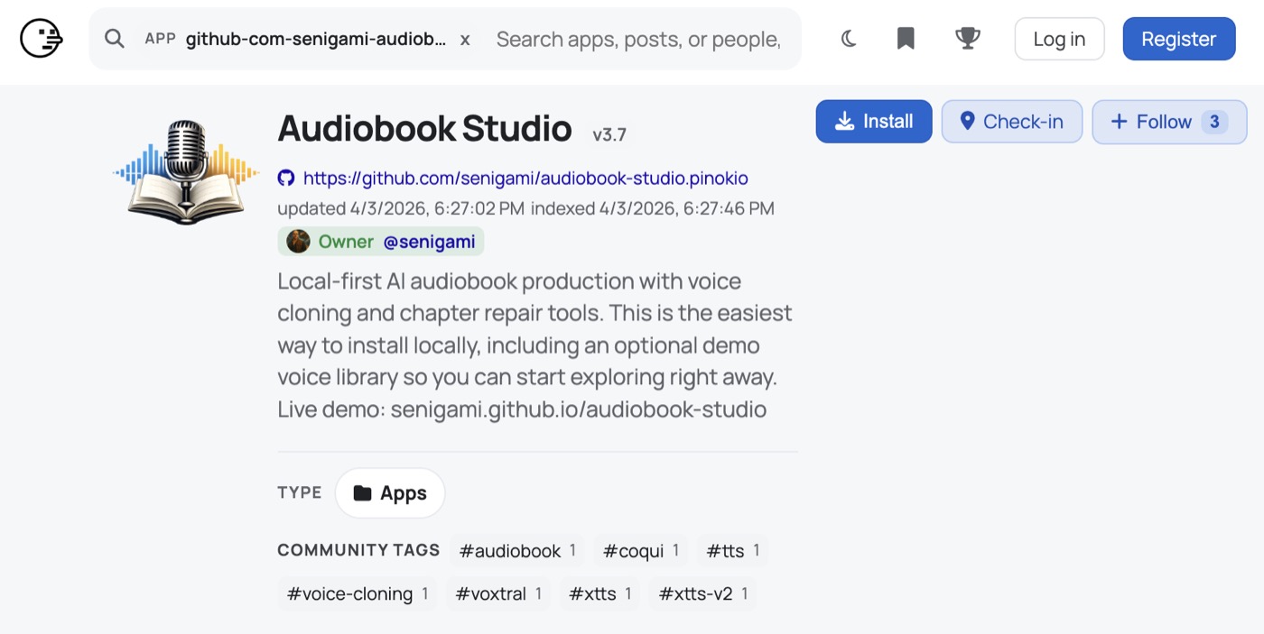 Installing Audiobook Studio from Pinokio
